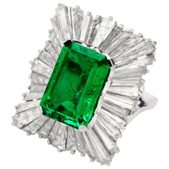 Vintage GIA Certified Natural Emerald Diamond Ballerina Platinum Ring