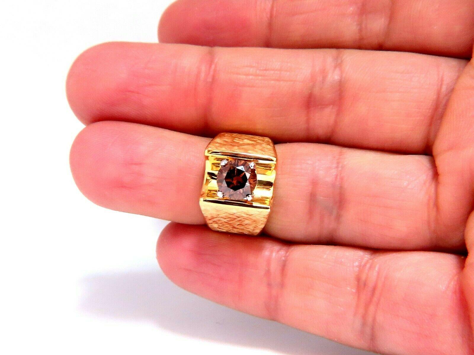 Round Cut Vintage GIA Certified Natural Fancy Orange Brown Color Diamond Ring 14 Karat For Sale