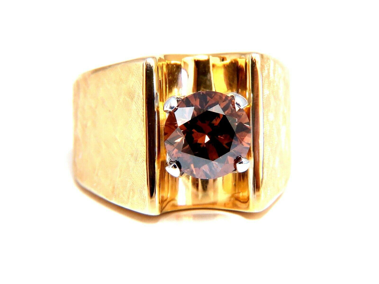 Vintage GIA Certified Natural Fancy Orange Brown Color Diamond Ring 14 Karat In Excellent Condition For Sale In New York, NY