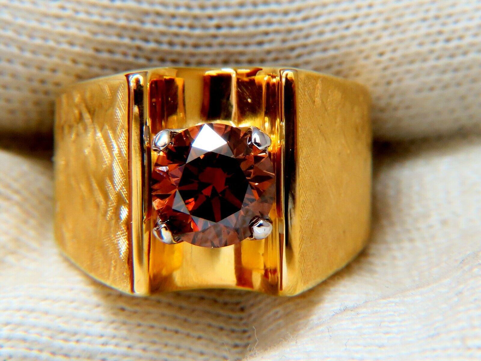 Women's or Men's Vintage GIA Certified Natural Fancy Orange Brown Color Diamond Ring 14 Karat For Sale