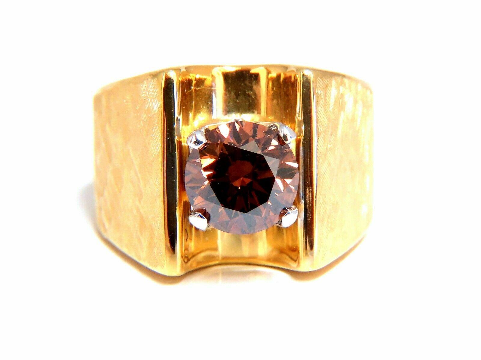 Vintage GIA Certified Natural Fancy Orange Brown Color Diamond Ring 14 Karat For Sale 2