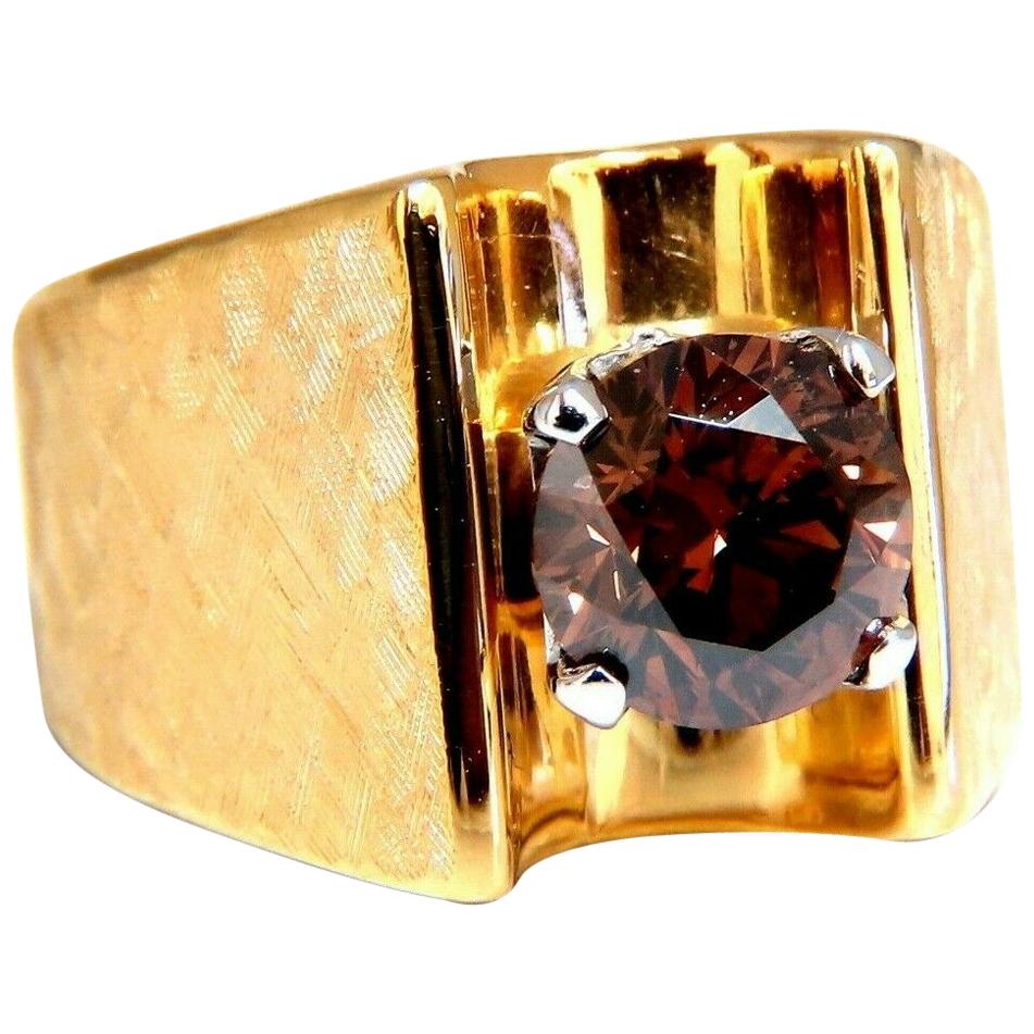 Vintage GIA Certified Natural Fancy Orange Brown Color Diamond Ring 14 Karat For Sale