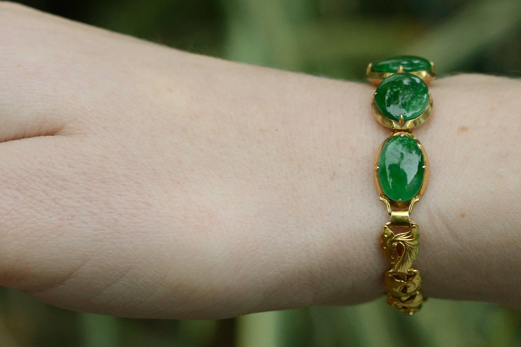 Retro Vintage GIA Certified Natural Type A Jadeite Imperial Jade Bracelet