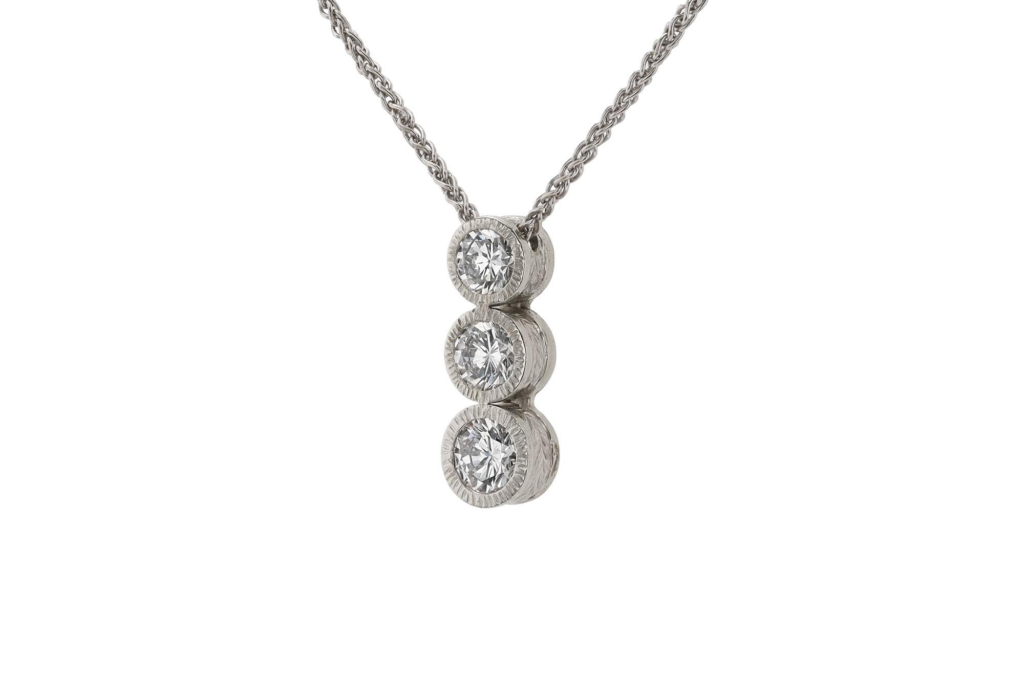 Contemporary Vintage GIA Certified Near Flawless Diamond Trilogy Necklace For Sale