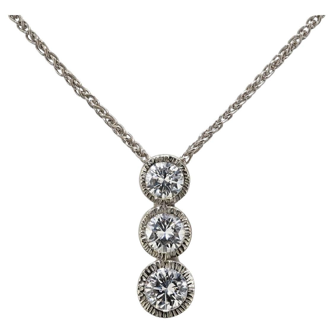 Vintage GIA Certified Near Flawless Diamond Trilogy Necklace For Sale