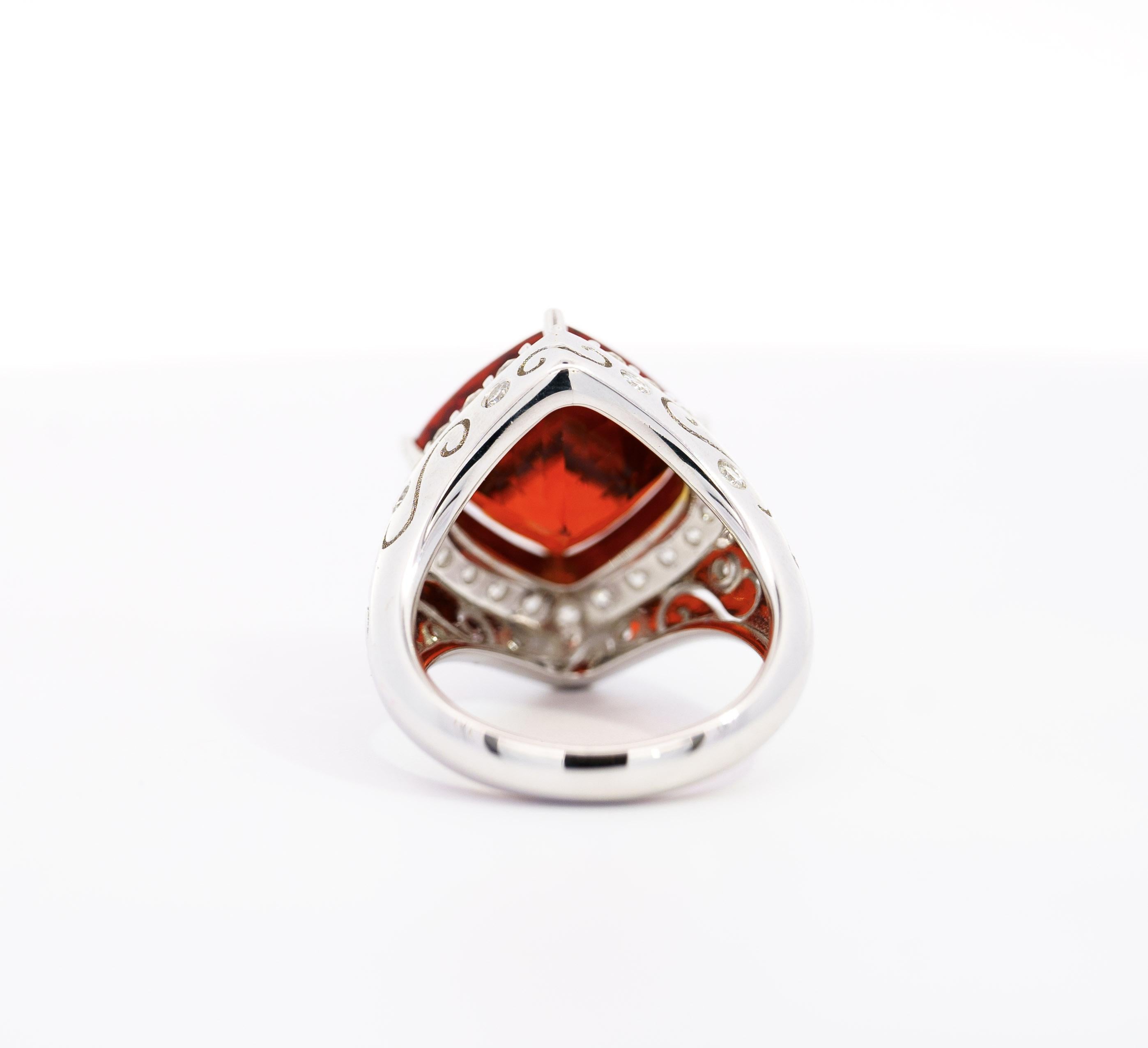 Contemporary Vintage GIA Certified Orange Spessartine Garnet & Diamond 18K White Gold Ring For Sale