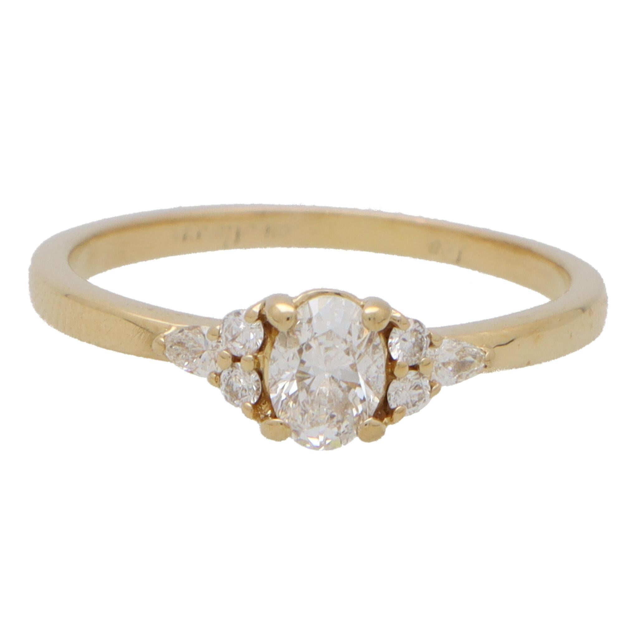 Contemporary Vintage GIA Certified Oval Cut Diamond Ring Set in 18k Yellow Gold