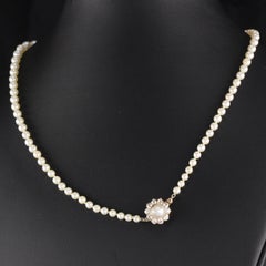 Vintage GIA Certified Pearl Necklace with Diamonds