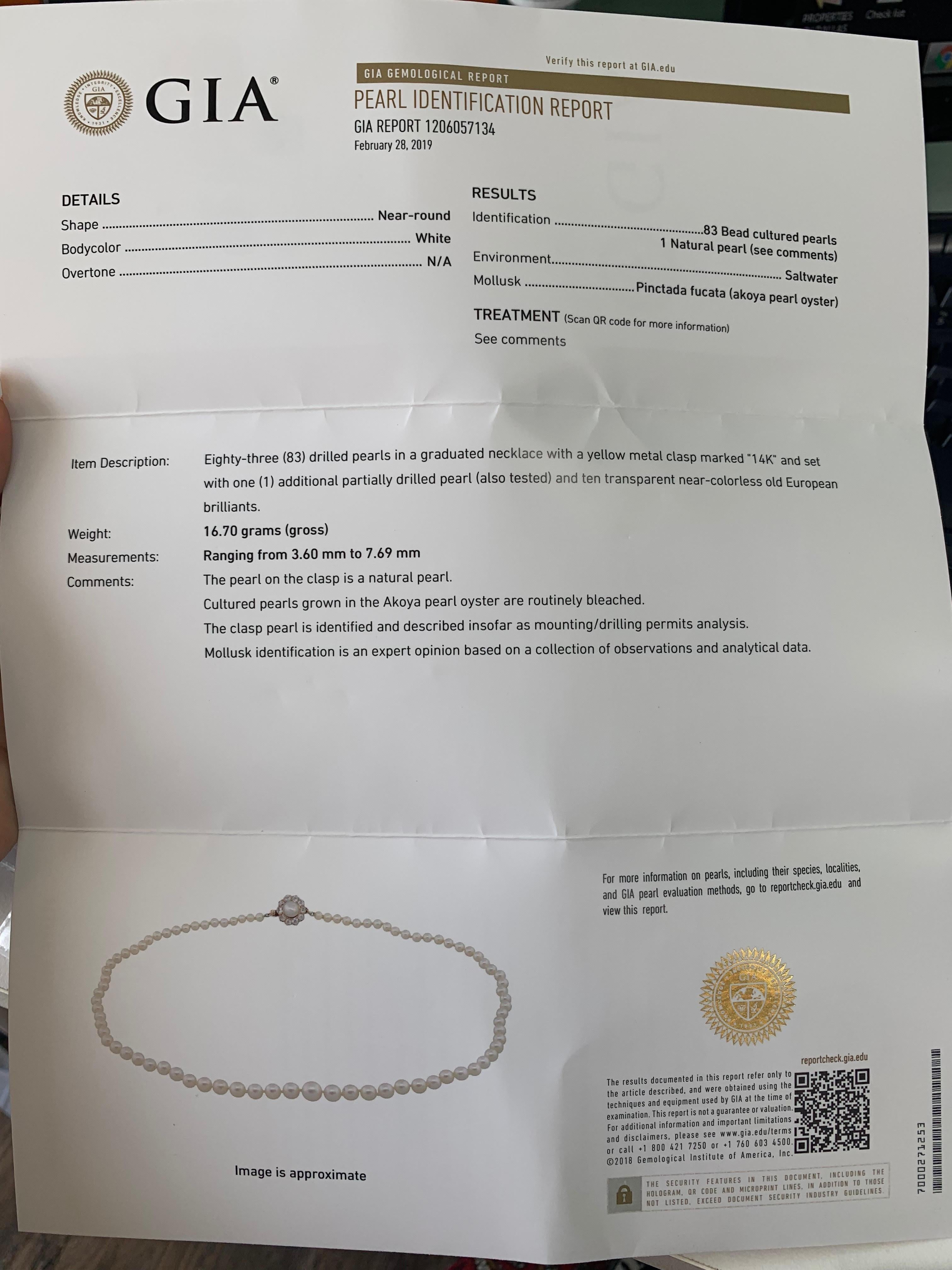 GIA-zertifizierte Perlenkette mit Diamanten für Damen oder Herren im Angebot