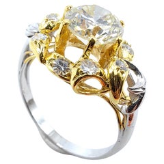 Vintage GIA Certified Round Cut Diamond Floral Motif 18k Two-Tone Gold Ring