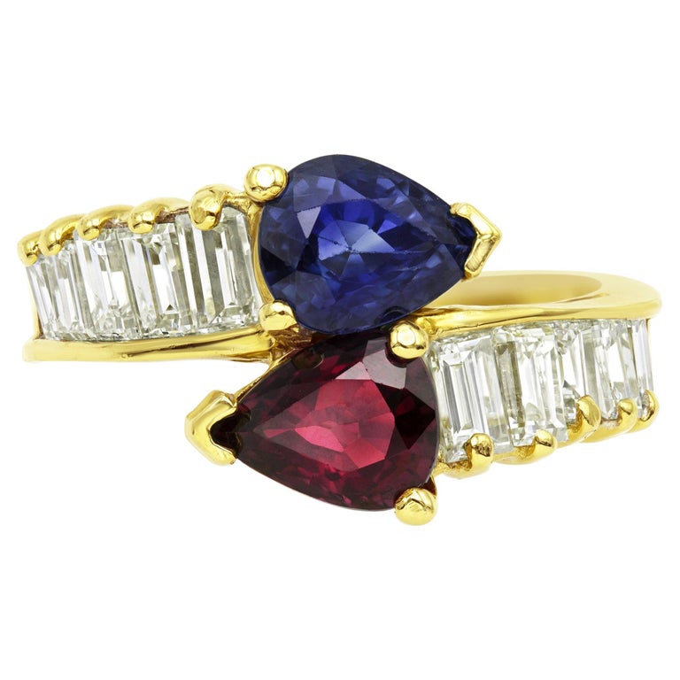 Bague 'Toi Et Moi' En Or Jaune 18 Carats - Sertie D'un Diamant H Et D'un Rubis, Taille 53, Occasion