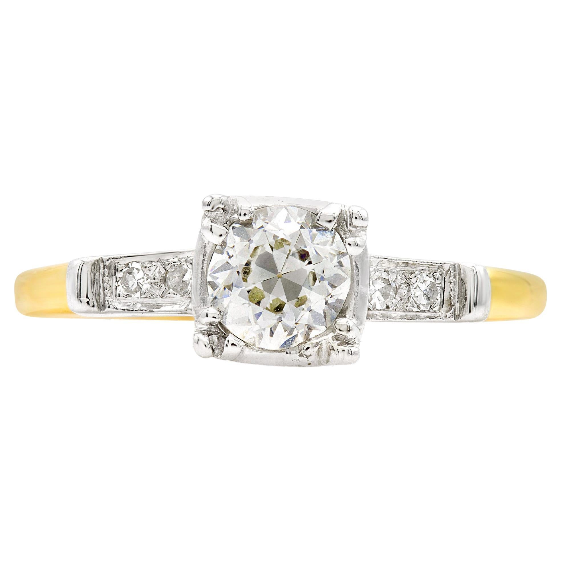 Vintage GIA Certified Two-Tone 0.51 Carat Old European Cut Engagement Ring J VS1 For Sale