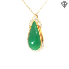 Vintage GIA Certified Type A Jadeite Jade Pendant With Diamonds in 18K Two Tone