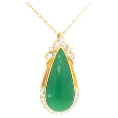 Vintage GIA Certified Type A Jadeite Jade Pendant With Diamonds in 18K Two Tone