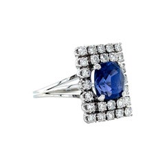 Vintage GIA Certified Unheated Sri Lankan Sapphire & 0.91 ctw F/VS Diamond Ring