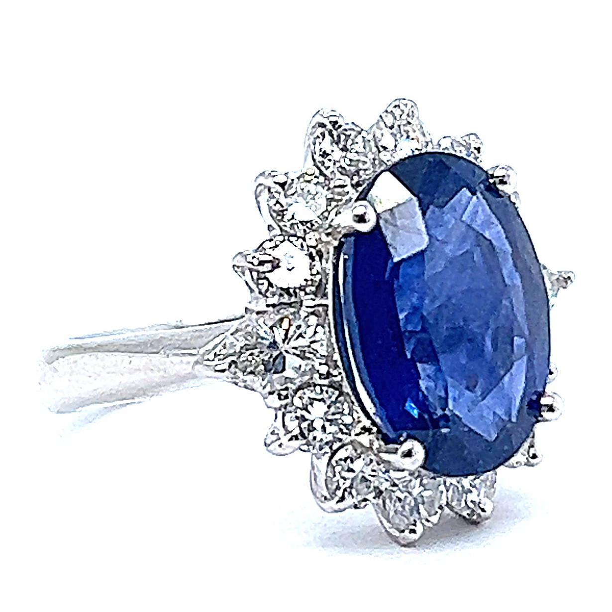 Oval Cut Vintage GIA Ceylon Oval Sapphire Diamond Platinum Cluster Ring