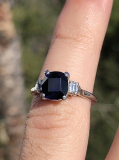 Vintage GIA Ceylon Platinum Natural Sapphire and Diamond Ring 2.47 Carat 3.7g