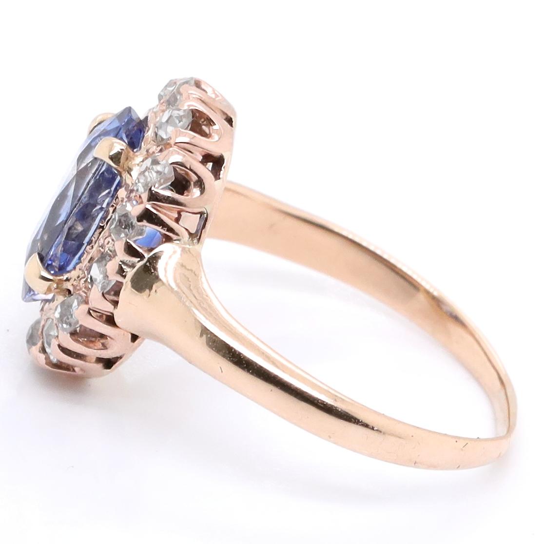 Victorian Vintage GIA Ceylon Sapphire Diamond 14 Karat Gold Cluster Ring