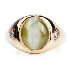 Vintage GIA Chrysoberyl Cats Eye Gold Gypsy Men Ring