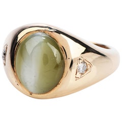 Vintage GIA Chrysoberyl Cats Eye Gold Gypsy Men Ring