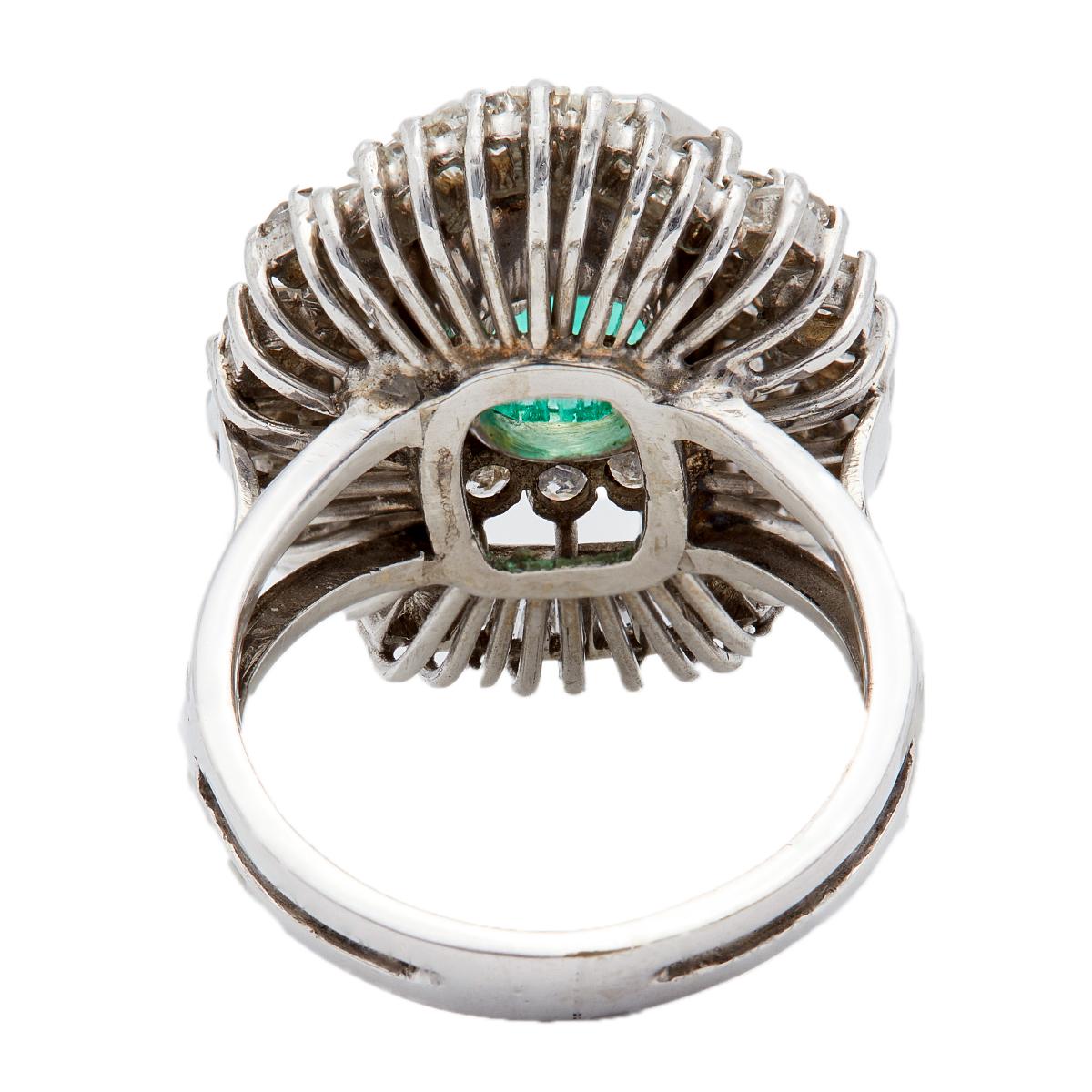 Vintage GIA kolumbianischer Smaragd-Diamant-Cocktailring aus 14k Weißgold 1