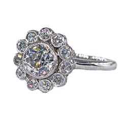 Vintage GIA Colorless 2.06ctw Old European Diamond Flower Cluster Platinum Ring