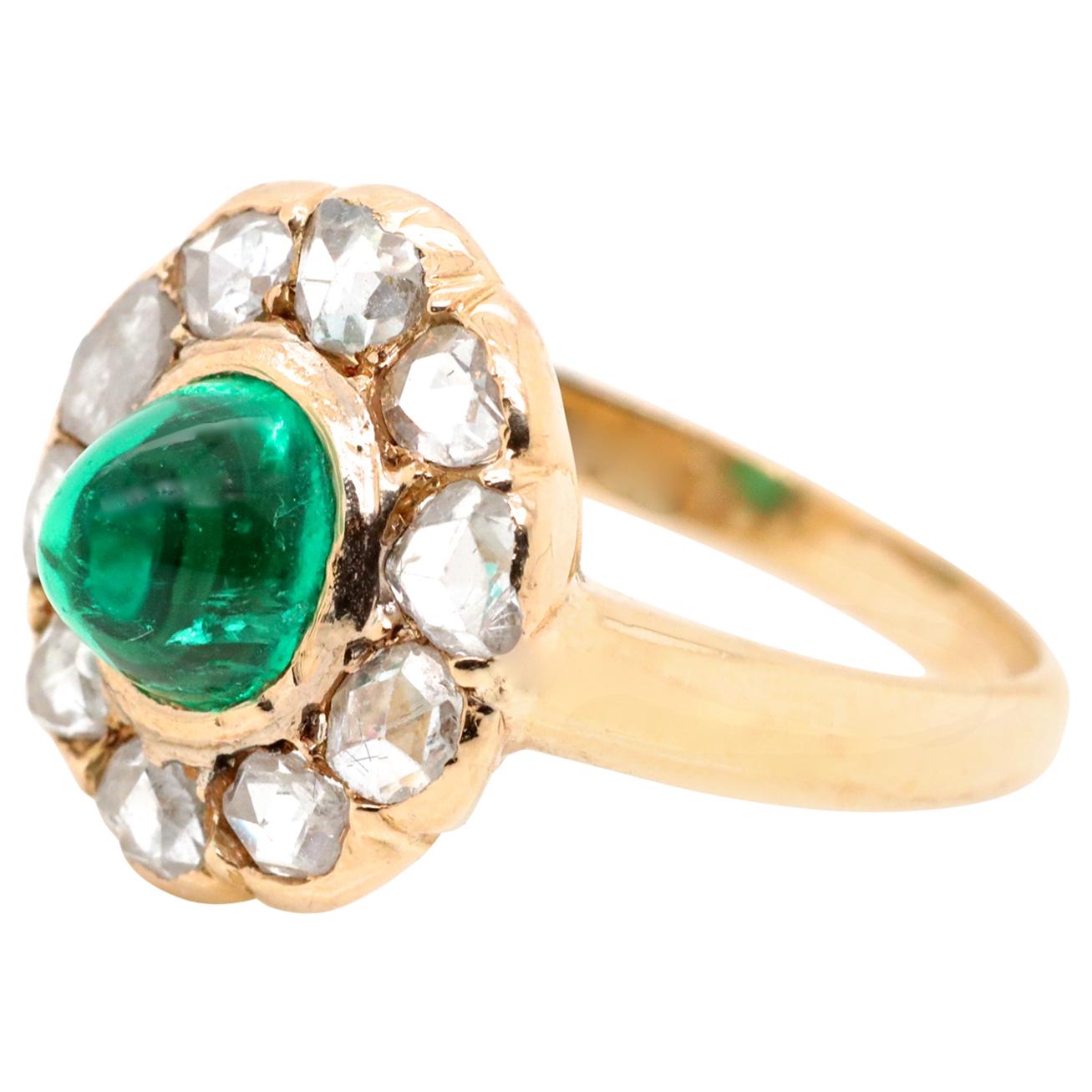 Vintage GIA Columbian Emerald 18 Karat Gold Cluster Ring