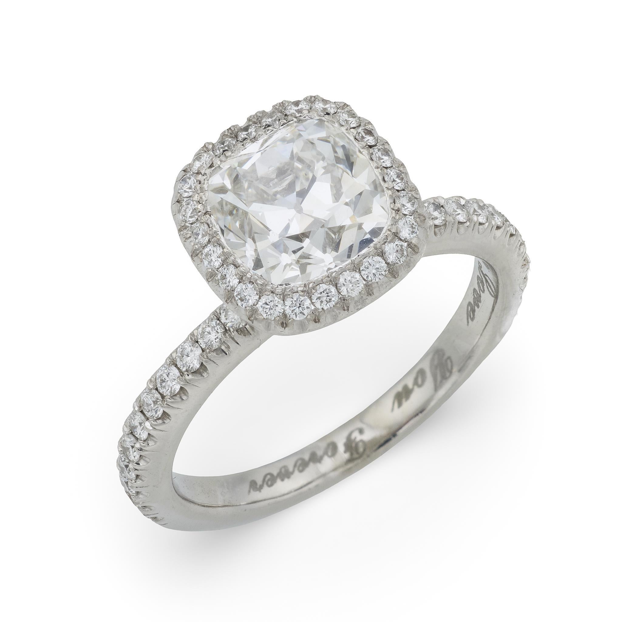 Anillo de compromiso de platino con diamante talla antigua GIA De Beers de 2,06 quilates
