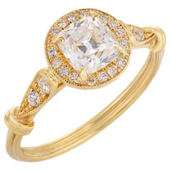 Vintage GIA diamond 18k yellow gold engagement ring