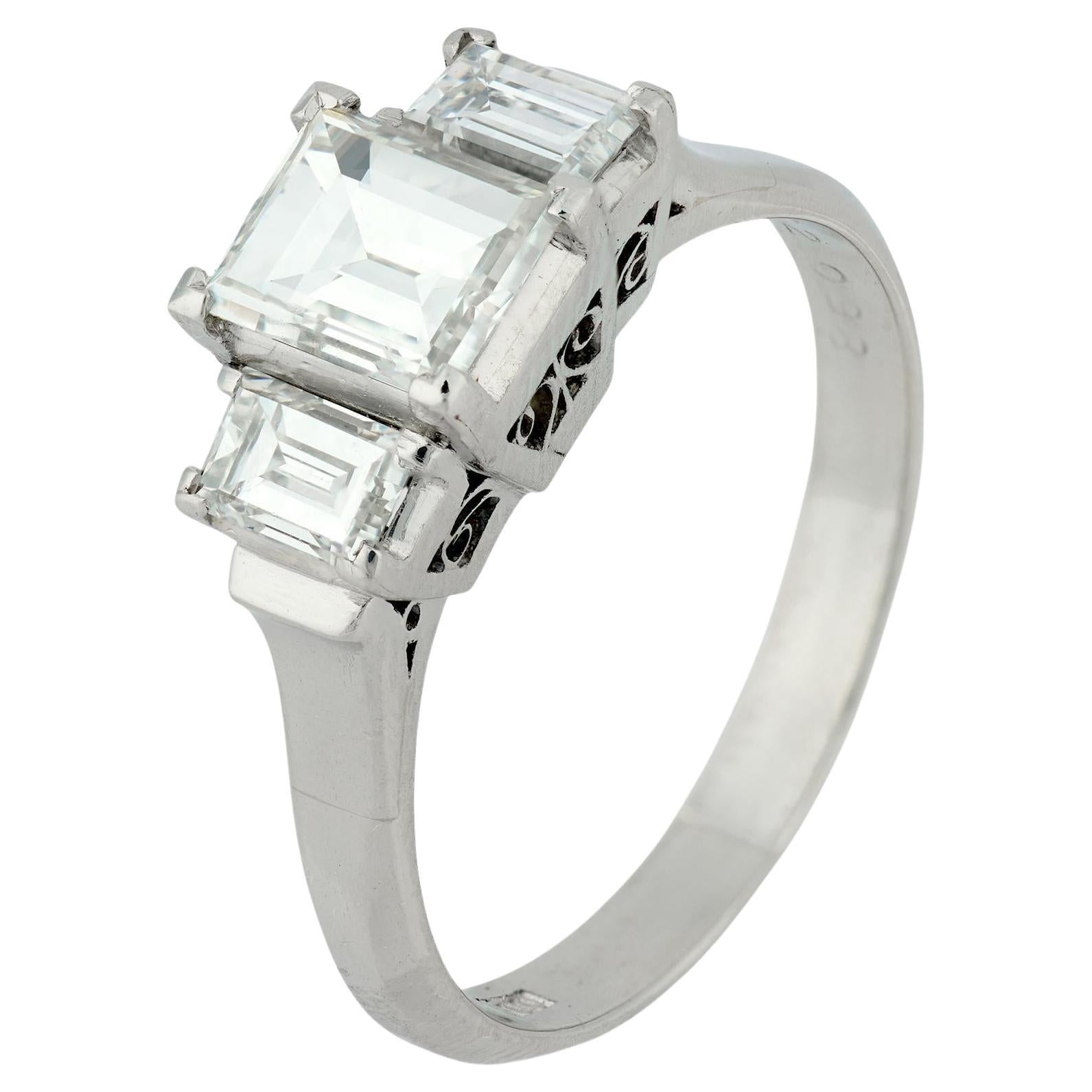 Vintage GIA diamond platinum three stone engagement ring For Sale