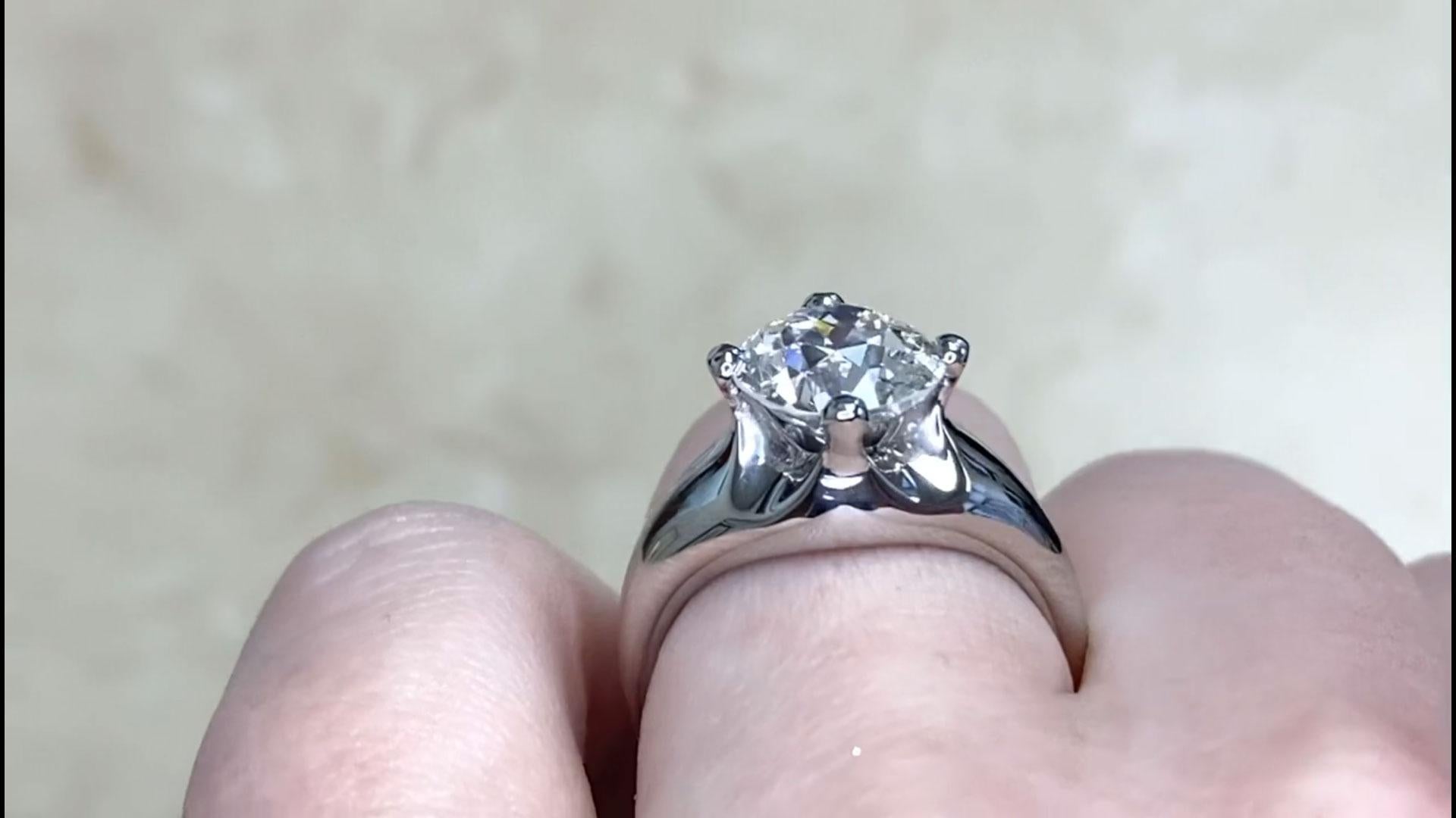 Anello Bulgari d'epoca con diamanti taglio europeo (GIA circa 2,50 carati), platino In condizioni ottime in vendita a New York, NY
