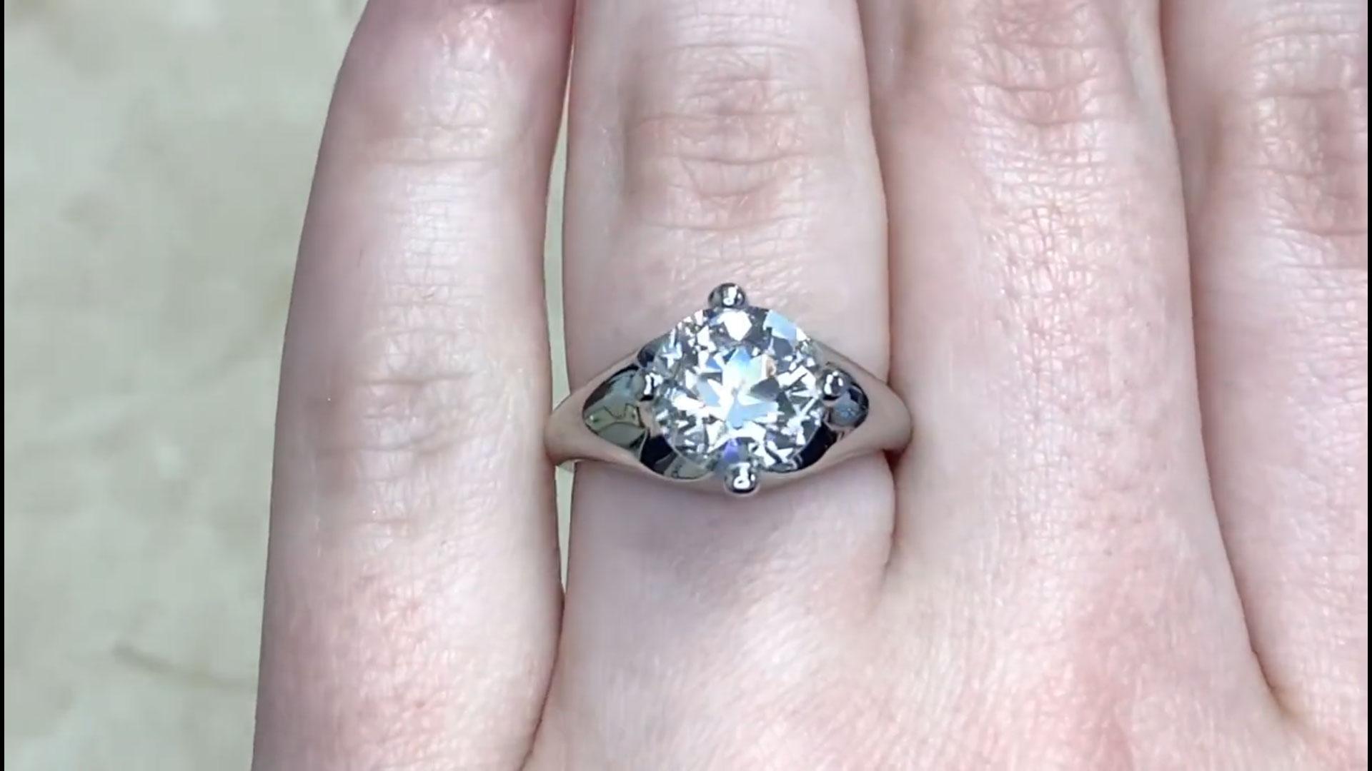Anello Bulgari d'epoca con diamanti taglio europeo (GIA circa 2,50 carati), platino in vendita 1