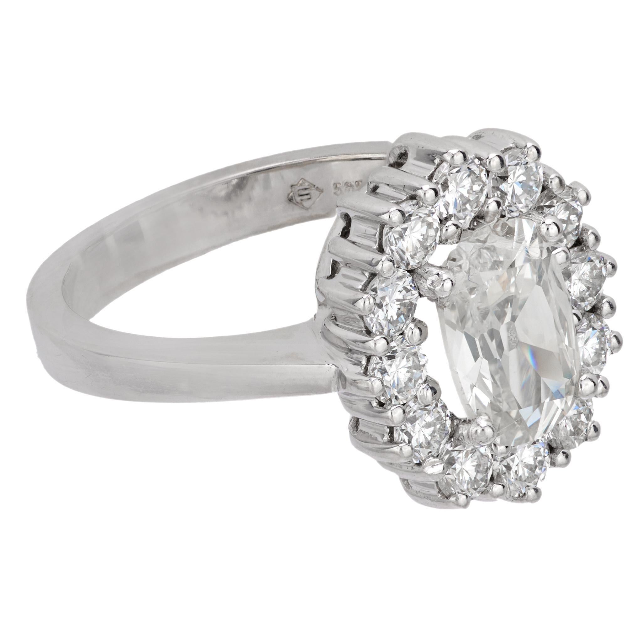 Old Mine Cut Vintage GIA elongated old mine diamond 14k white gold cluster ring For Sale