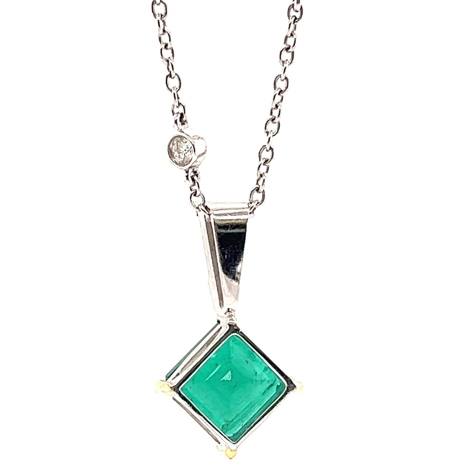 Vintage GIA Emerald Diamond 18 Karat White Gold Pendant Necklace 1