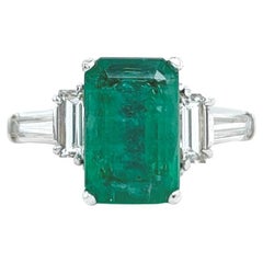 Vintage GIA Emerald Diamond Platinum Ring