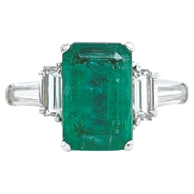 Vintage GIA Emerald Diamond Platinum Ring at 1stDibs