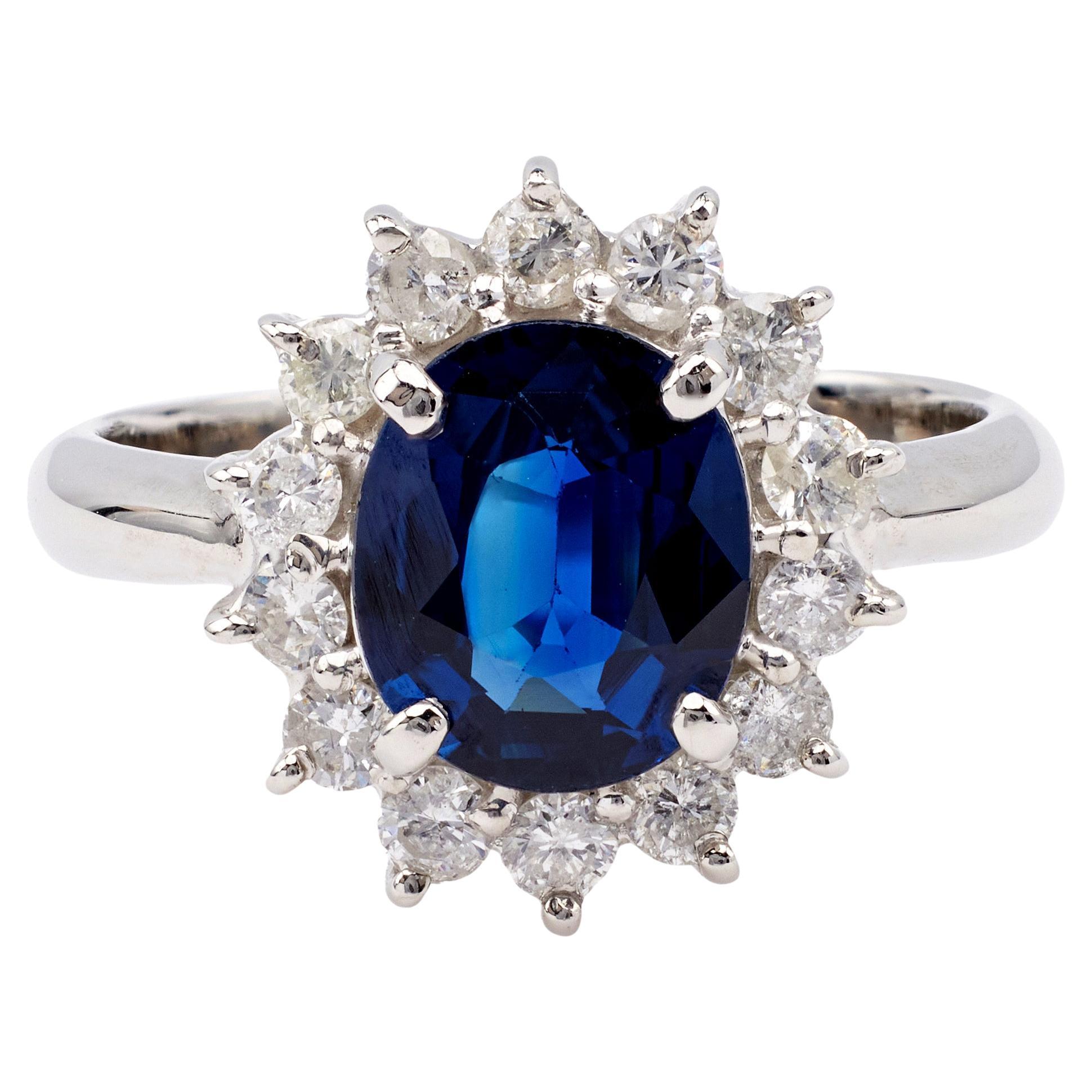 Platin-Cluster-Ring, GIA Ethiopian No Heat Saphir und Diamant, Vintage