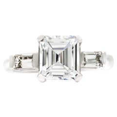 Vintage GIA F VS2 Mid-Century 1,58 Karat Verlobungsring aus Platin mit Smaragdschliff