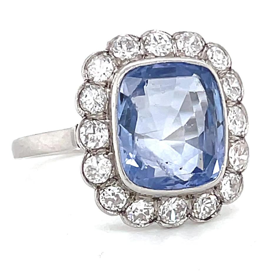 Cushion Cut Vintage GIA French Sapphire Diamond Cluster Ring