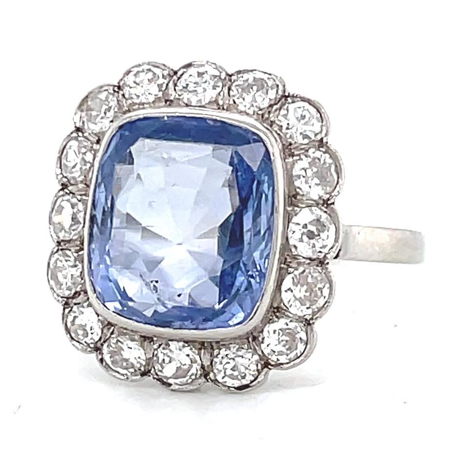 Vintage GIA French Sapphire Diamond Cluster Ring In Excellent Condition In Beverly Hills, CA