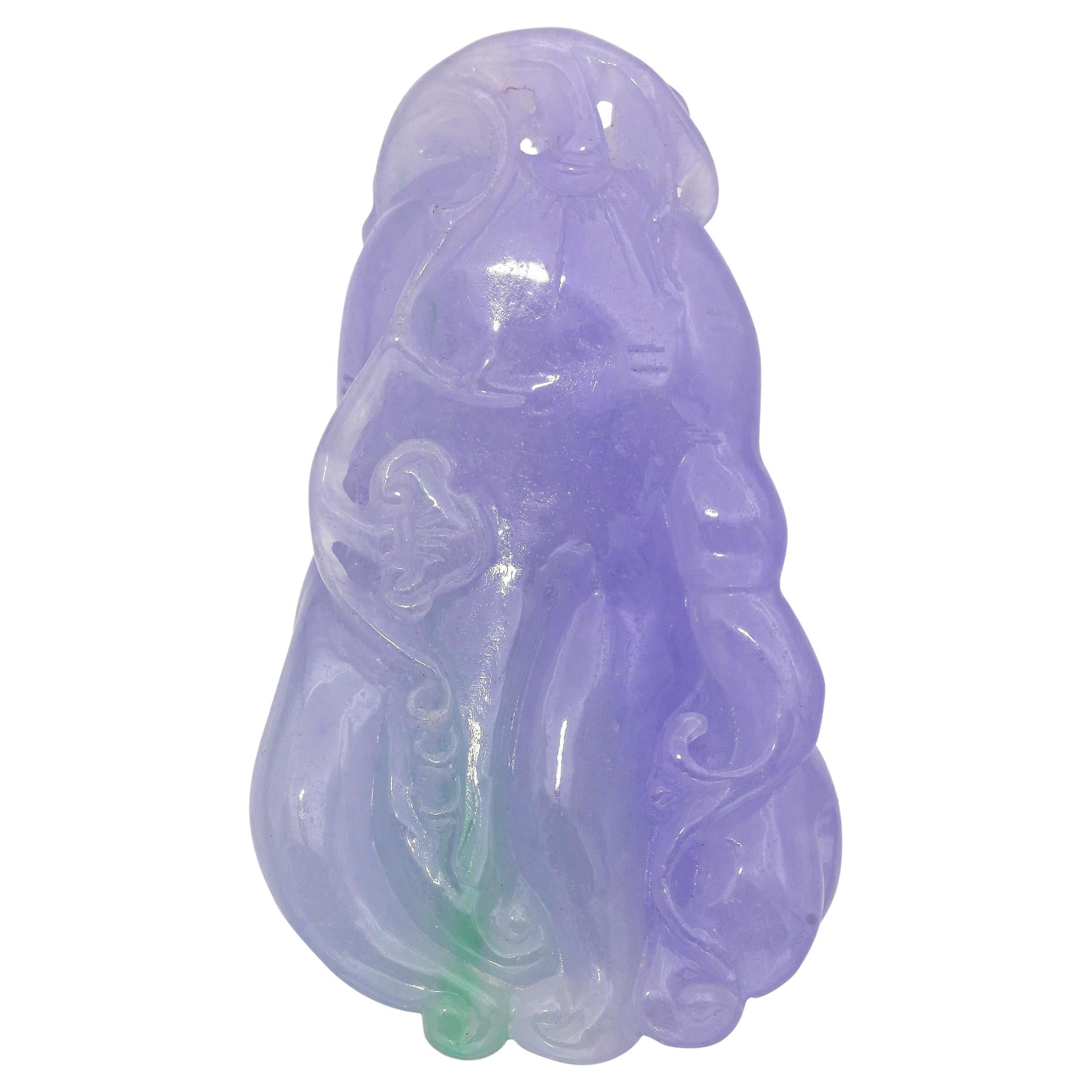 Vintage Gia Graded Variegated Lavender Carved Type B Jadeite Jade