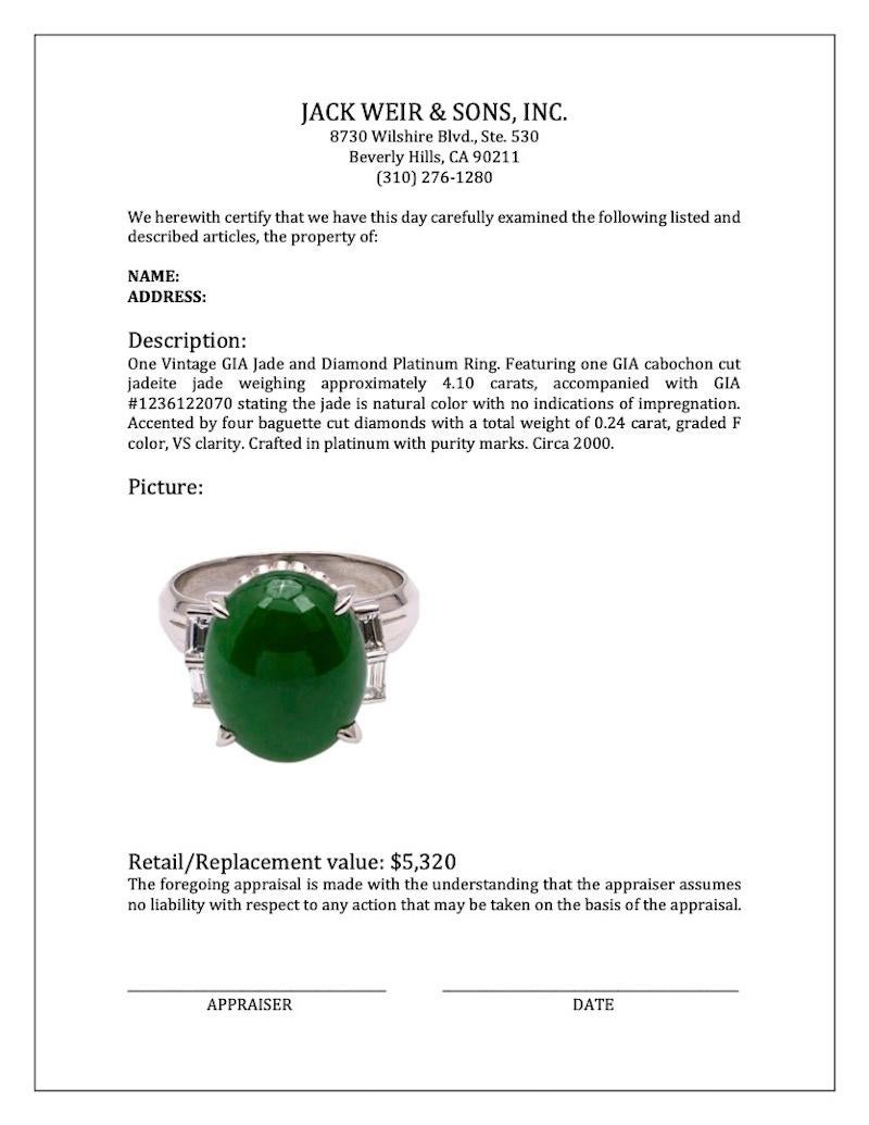 Vintage GIA Jade and Diamond Platinum Ring 3