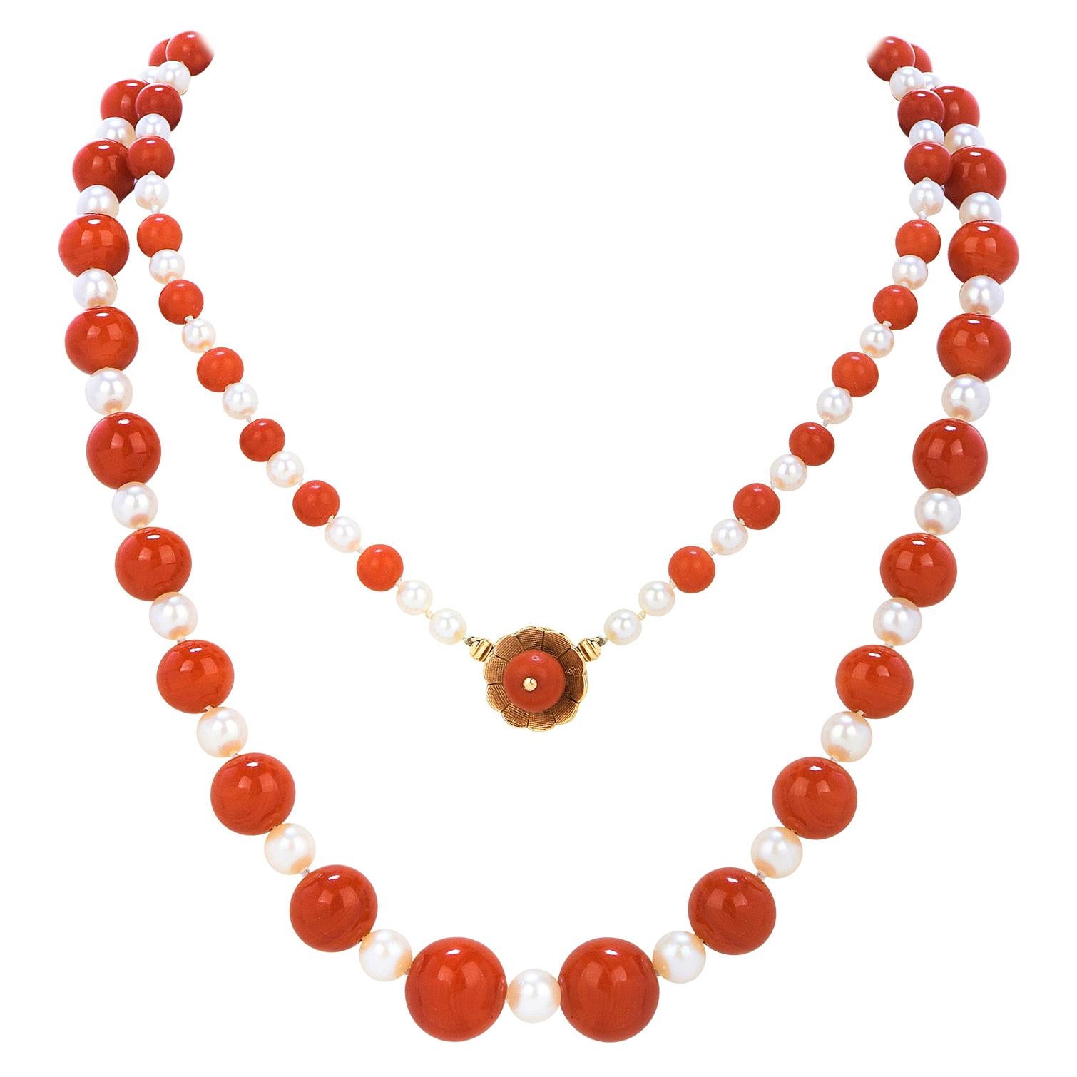 Natural Pink Coral Bead Necklace at 1stDibs | pink coral beads