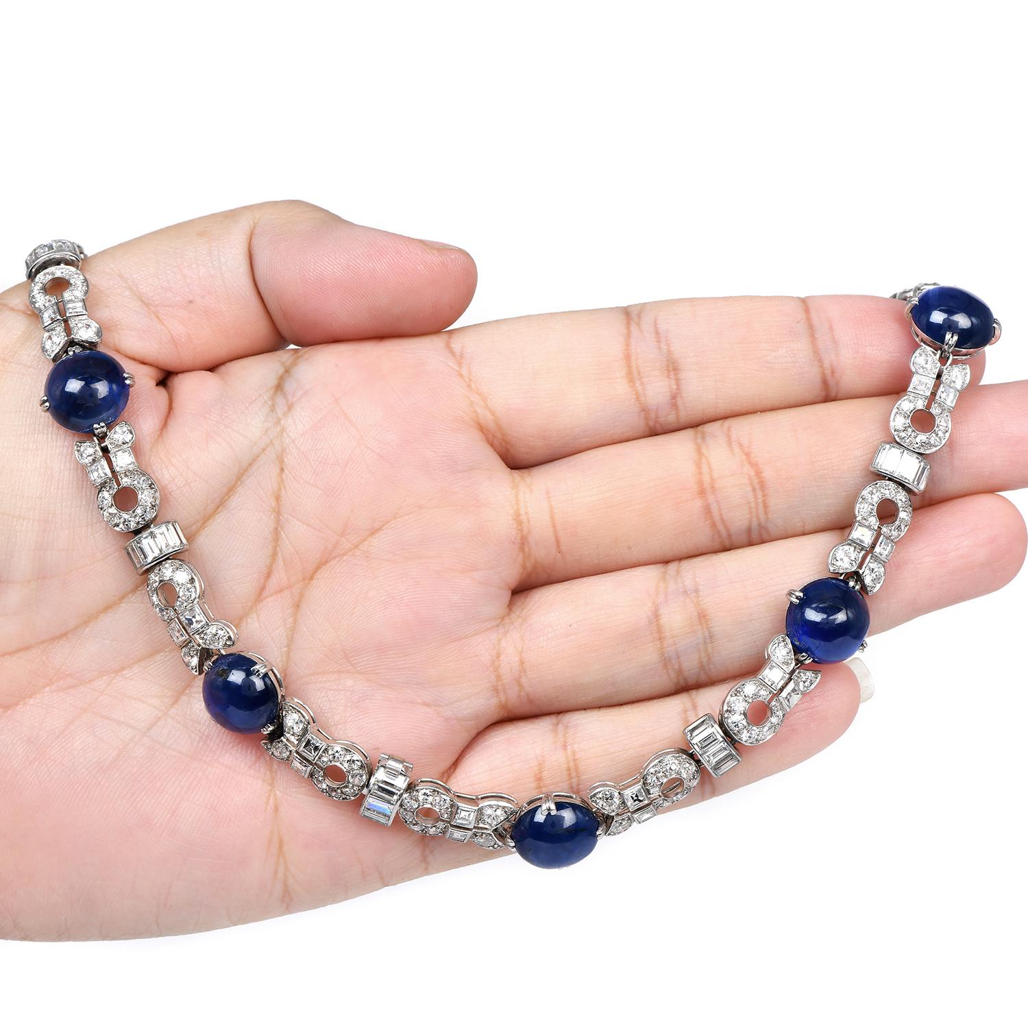 Vintage GIA No-Heat BURMA Sapphire Diamond  Platinum Bracelet & Neckalce For Sale 5