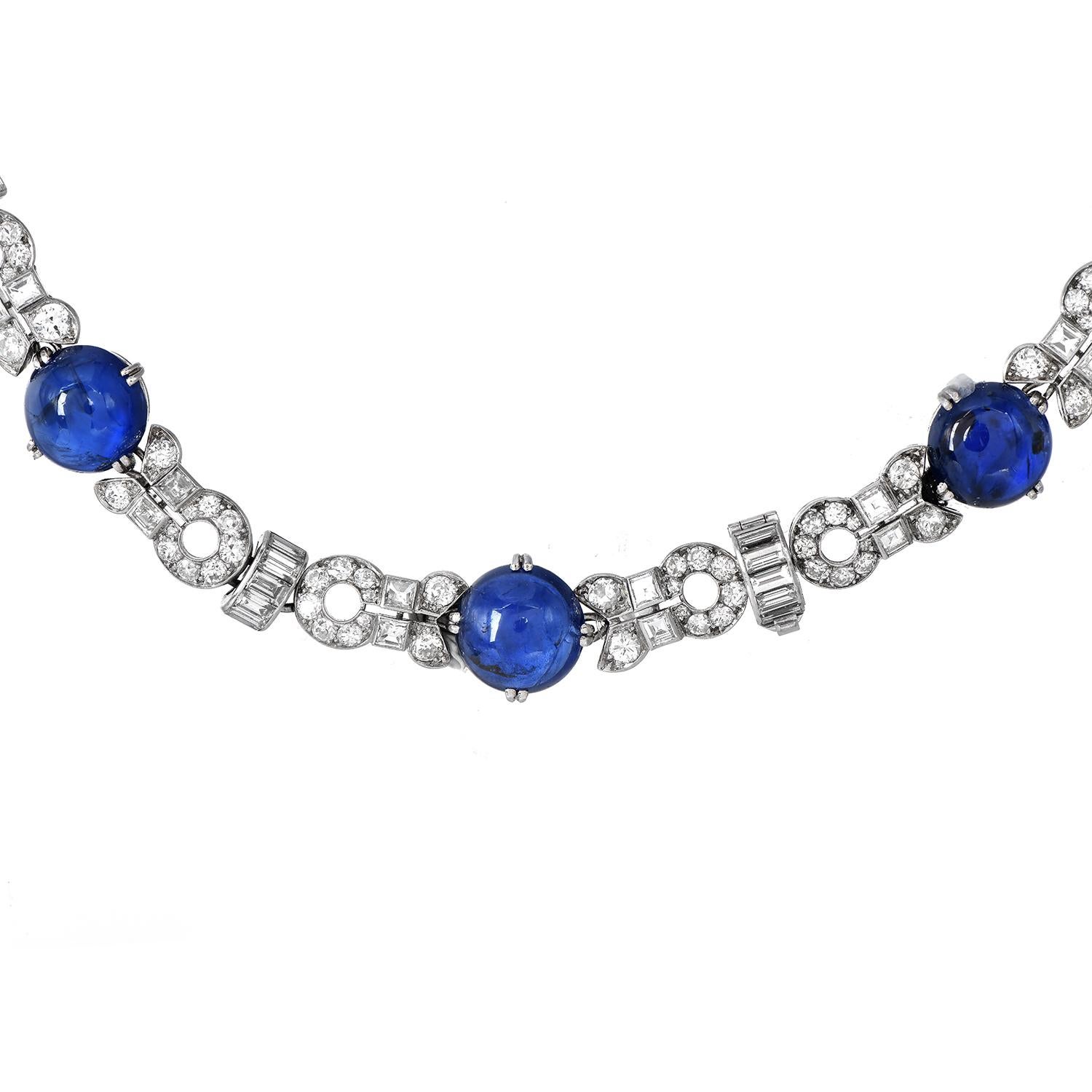 Vintage GIA No-Heat BURMA Sapphire Diamond  Platinum Bracelet & Neckalce  For Sale 2