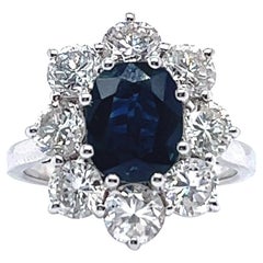 Vintage GIA 2.00 Carat No Heat Sapphire Diamond Platinum Halo Cluster Ring
