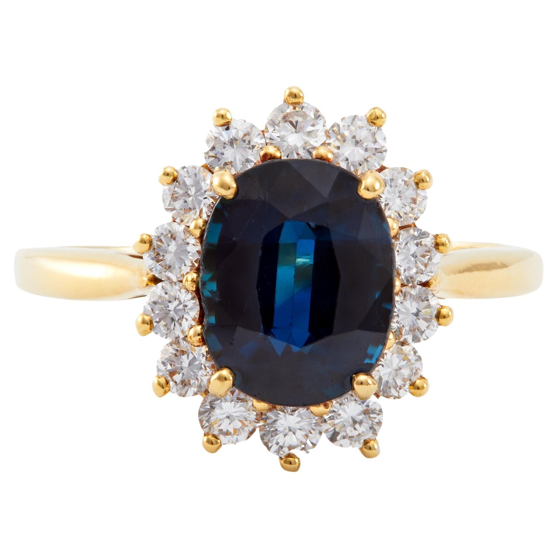 Vintage GIA No Heat Tiffany & Co. Sapphire Diamond 18K Yellow Gold Cluster Ring