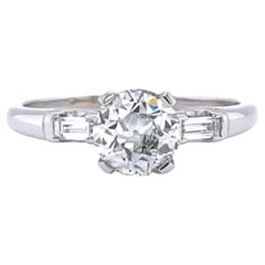 Vintage GIA Old European Cut Diamond Platinum Engagement Ring