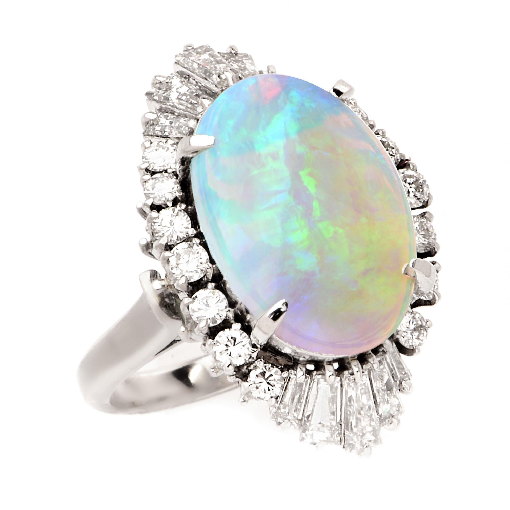 21st Century GIA Opal Diamond Cocktail Platinum Ring In Excellent Condition For Sale In Miami, FL