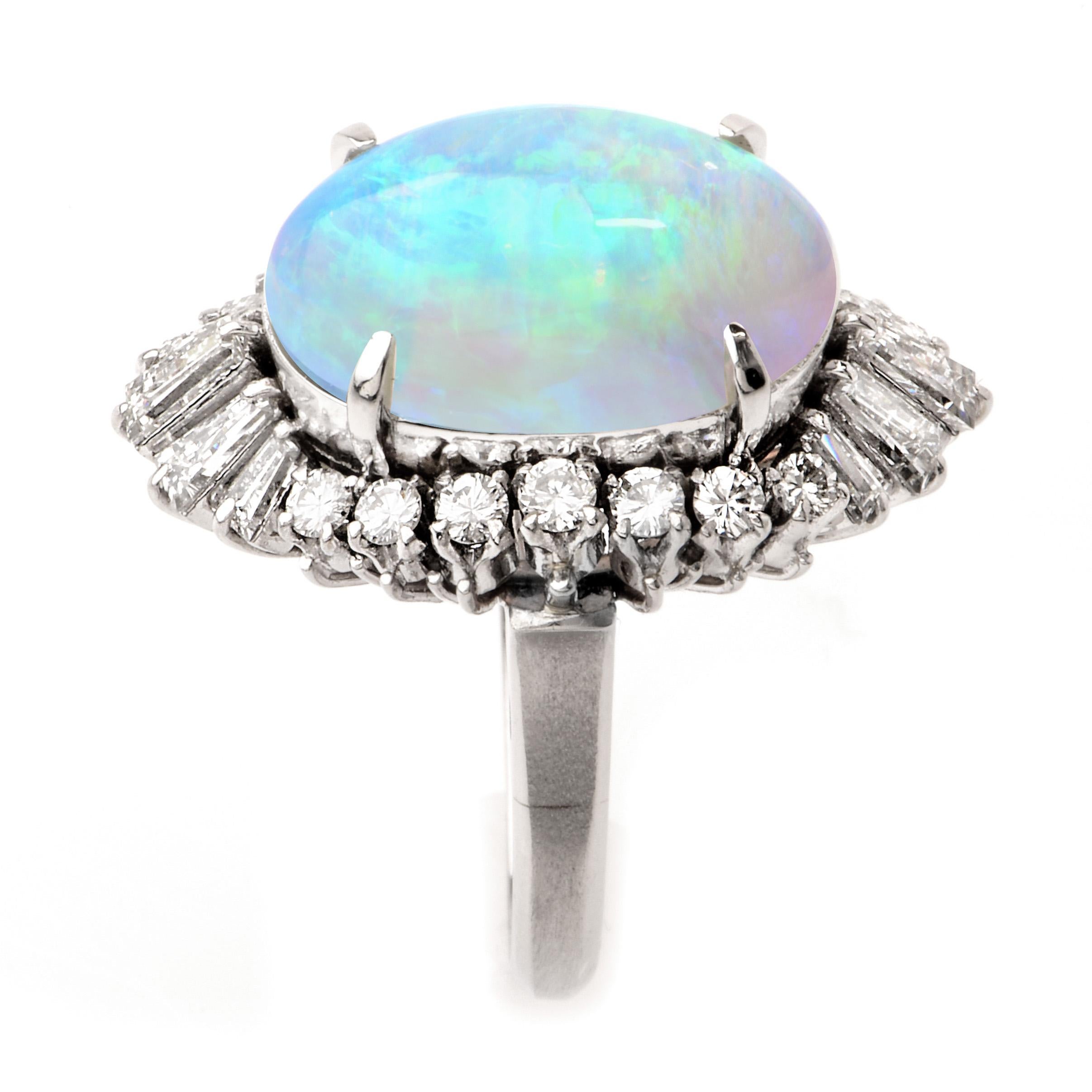 Women's 21st Century GIA Opal Diamond Cocktail Platinum Ring For Sale